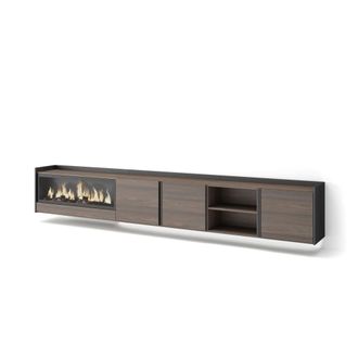 Skraut Home Mueble tv efecto madera roble negro 315x35x50cm chimenea efecto fuego