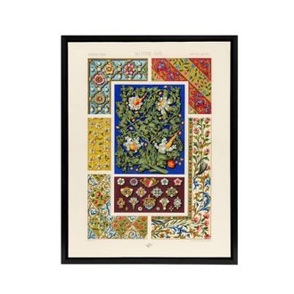 Artery8 Floral Middle Ages Patterns Racinet Black Framed Canvas Wall Art | Size: W24 x H32