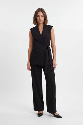 Karen Millen Womens Soft Tailored Wrap Detail Sleeveless Blazer - Black - Size 12 UK