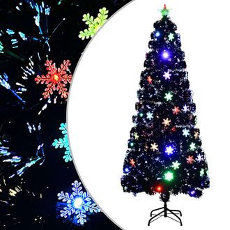 vidaXL &Aacute;rbol De Navidad Copos De Nieve Led Fibra &Oacute;ptica Negro 210 Cm Vidaxl