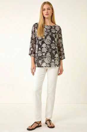 Roman Floral Print Double Layer Top