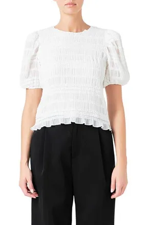 endless rose Smocked Puff Sleeve Top in White at Nordstrom, Size X-Small