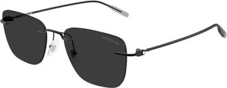 Montblanc Rechthoekige Zonnebril - Heren - Zonnebrillen - Zwart - 54 MM - Nylon - Accessoires