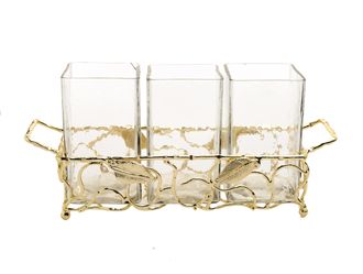 Classic Touch Gold Leaf Cutlery Holder with Hammered Glass Inserts