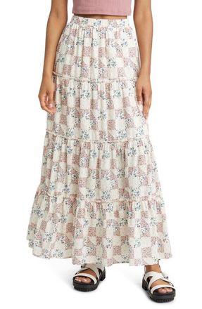 BP. Tiered Cotton Maxi Skirt in Pink Hydrangea Quilt at Nordstrom, Size Large
