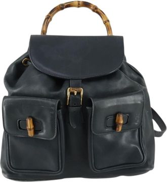 Gucci Vintage Bamboo Backpack Leather Black Leather Backpack Bag (Pre-Owned)