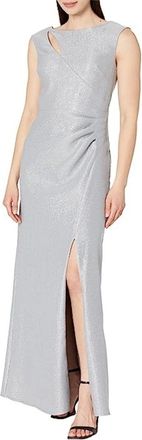 Alex Evenings Maxi Dress Womens Platinum Cutout Sleeveless Side Slit GBO1325