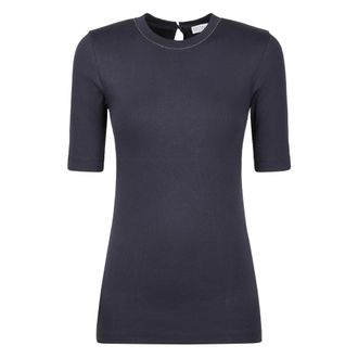 Brunello Cucinelli Brunello Cucinelli, T-Shirts, female, Blue, Size: L Ribbed Crew Neck T-Shirt