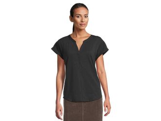 L.L.Bean Streamside T-Shirts Split-Neck Short Sleeve Womens Clothing Midnight Black : XL, Polyester/Spandex