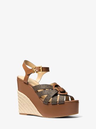Michael Kors Erika Leather and Signature Logo Wedge Sandal