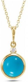 Allurez Round Natural Turquoise & Diamond Pendant Necklace 14K Yellow Gold (0.68ct)