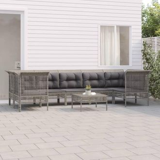 vidaXL Set De Muebles De Jard&iacute;n 8 Pzas Y Cojines Rat&aacute;n Sint&eacute;tico Gris Vidaxl