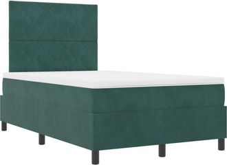 vidaXL LED Box Spring Bed with Mattress Dark Green 120 x 200 cm Fabric vidaXL