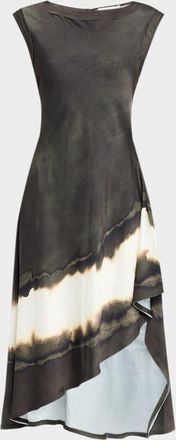 Jason Wu Burned Stripe Crinkled Satin Asymmetric Midi Dress