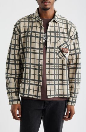 Brain Dead Plaid Cotton French Terry Button-Up Shirt in Sand at Nordstrom, Size Xx-Large