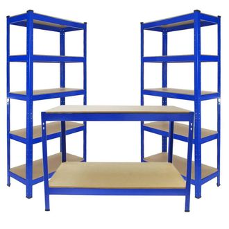 MonsterShop Monster Racking 2 x T-Rax 75cm Blue & Metal Storage Workbench