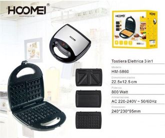 Trade Shop Trade Shop - Tostiera Elettrica 3in1 800 Watt Piastre Removibili Grill Sandwich Waffle Toast