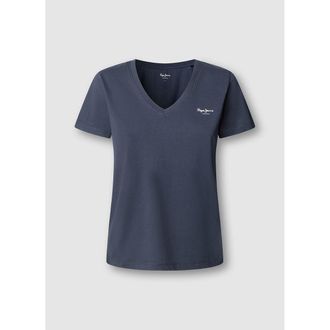 Pepe Jeans London T-shirt met korte mouwen en V-hals, logo op de borst