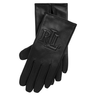 Ralph Lauren Gloves, female, Black, M, Black Lauren By Ralph Lauren Black Logo Embossed Sheepskin Tech Gloves Accessories