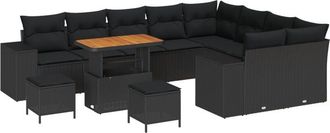 vidaXL Vidaxl - Garden Sofa Set with Cushion 12 pcs Black 90 x 55 x 71 cm