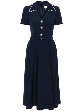 Nissa Midi-jurk met ceintuur en V-hals - Blauw