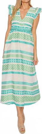 Sail to Sable V-Neck Flutter Sleeve Maxi Dress In Green Multi Stripe