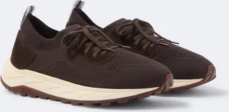 Fedeli Knitted suede-trimmed sneakers