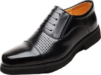 Generic Dress Formal Shoes for Men Lace Up Shiny Round Cap Toe Derby Shoes Slip Resistant Rubber Sole Block Heel Low Top Wedding(Hollow Out,7.5 UK)