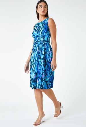 Roman Animal Twist Detail Ruched Dress