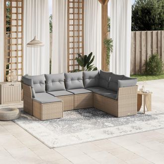 vidaXL Juego De Sof&aacute;s Jard&iacute;n Con Cojines Beige Mezcla 7 Pzas Rat&aacute;n Pe Vidaxl