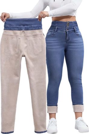 Generic Fleece Lined Thermo Winter Jeans Skinny Denim Pants Jeggings Warm Stretch Jeans for Women UK Denim Seatpants Outdoor Workout Hiking Sports