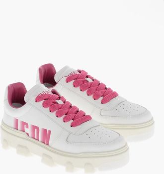 Dsquared2 ICON Leather BASKET Low-Top Sneakers with Logoed Sole and Co size 38