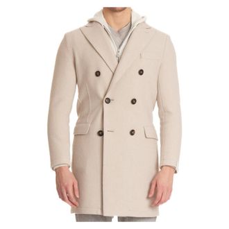 Eleventy Double-Breasted Coats, male, Beige, M, Double-Breasted Wool Coat