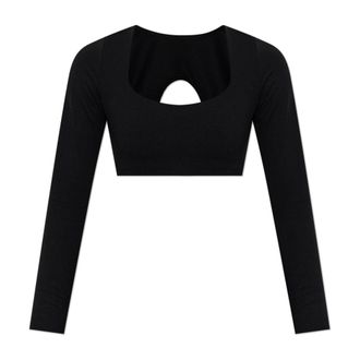 Nike Fitness, Dames, Zwart, XL, Nylon, Cropped Top met Lange Mouwen