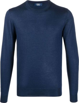 Fedeli ribbed crew neck jumper - men - Cashmere/Silk - 54 - Blue