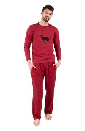 Leveret Mens Cotton Top & Flannel Pants Printed Holiday Pajama Set in Reindeer at Nordstrom, Size Xxx-Large