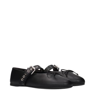 Miu Miu Buckled Leather Flat - Black