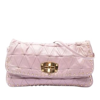 Miu Miu Pre-owned Clutches, female, Pink, Size: ONE SIZE Pre-owned Quilted Studded Shoulder Bag