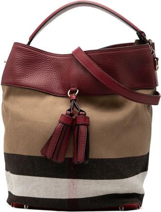 Burberry Pre-owned Burberry Medium Mega Check Canvas and Grained Calfskin Ashby Tassel Bucket Bag Ladies GS3OX2QNLLA8CUVK