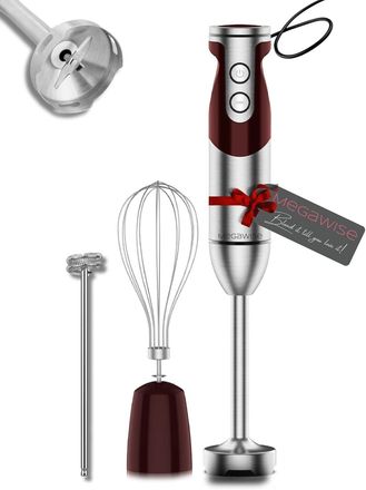 Ro Collection Titanium Reinforced 3-in-1 Immersion Corded Hand Blender, Powerful MOTOR with 80% Sharper Blades, 12-Speed Corded Blender, IncludingWhisk and Milk Fro
