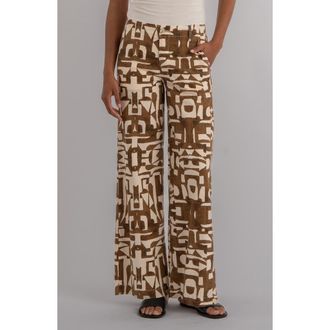 Kut from the Kloth Meg Print High Waist Wide Leg Pants in Wood at Nordstrom, Size 12