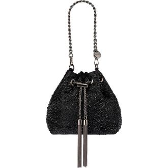 Olga Berg Mika Crystal Drawstring Top Handle Bag in Black at Nordstrom