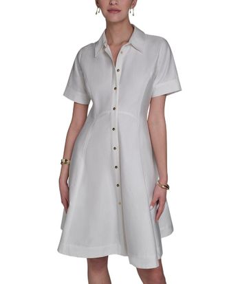 Halston Heritage Short Sleeve Button-Up Sateen Shirtdress