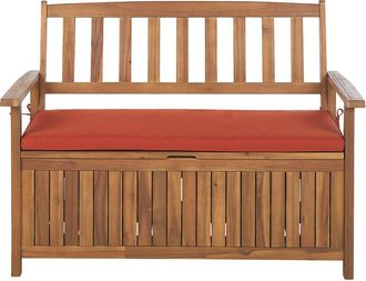 Beliani Beliani - Rustic Outdoor Patio Storage Bench Solid Acacia Wood 120 cm Red Cushion Sovana