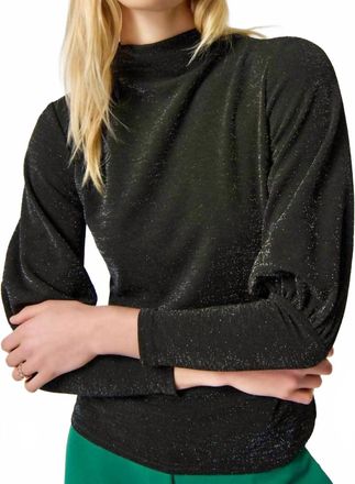 Joseph Ribkoff Lurex Knit Puff Sleeve Top In Black/silver