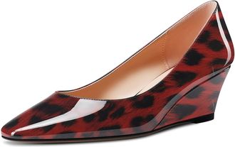 Castamere Women Chunky Block Mid Wedge Heel Square Toe Slip-on Pumps Court Shoe Classic Cute Wedding Dress Shoes Red Leopard 6.5 UK