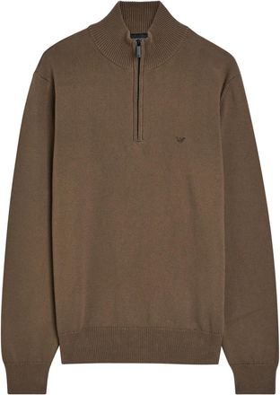 Emporio Armani Logo-embroidered Cotton-knit Jumper - Brown - XL