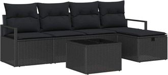 vidaXL Conjunto De Sof&aacute; De Jard&iacute;n Con Coj&iacute;n 6 Pcs Negro Polirat&aacute;n Vidaxl