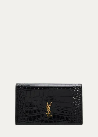Saint Laurent YSL Croc-Embossed Leather Crossbody Bag
