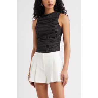 Open Edit Ruched Mesh Tank Top in Black Ivory Rise Dot at Nordstrom, Size Xx-Small